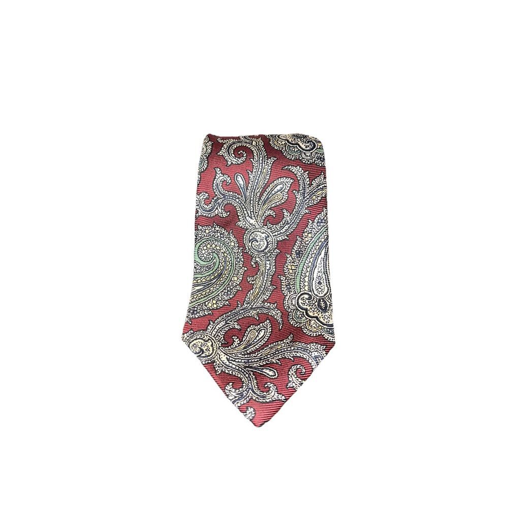 Polo Ralph Lauren Hand Made in USA 100% Silk Paisley Neck Tie Red Green White - Picture 2 of 7